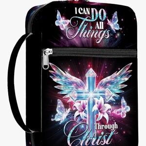 Inspirational Cross Graphic Bible Cover- Black with Iridescent Pink & Blue